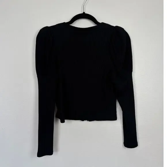 Reformation Einkorn Clasp Front Ribbed Puff Sleeve Tencel Blend Blouse Medium - Picture 3 of 7